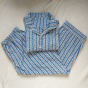 Lanz Salzburg Pajama Set Womens XL Flannel Long Sleeve Pants Floral Logo Cottage